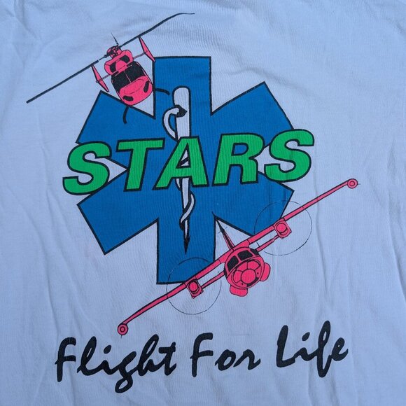 Vintage STARS Flight For Life Long Sleeve Tee - White Graphic Shirt L/G - Picture 6 of 8